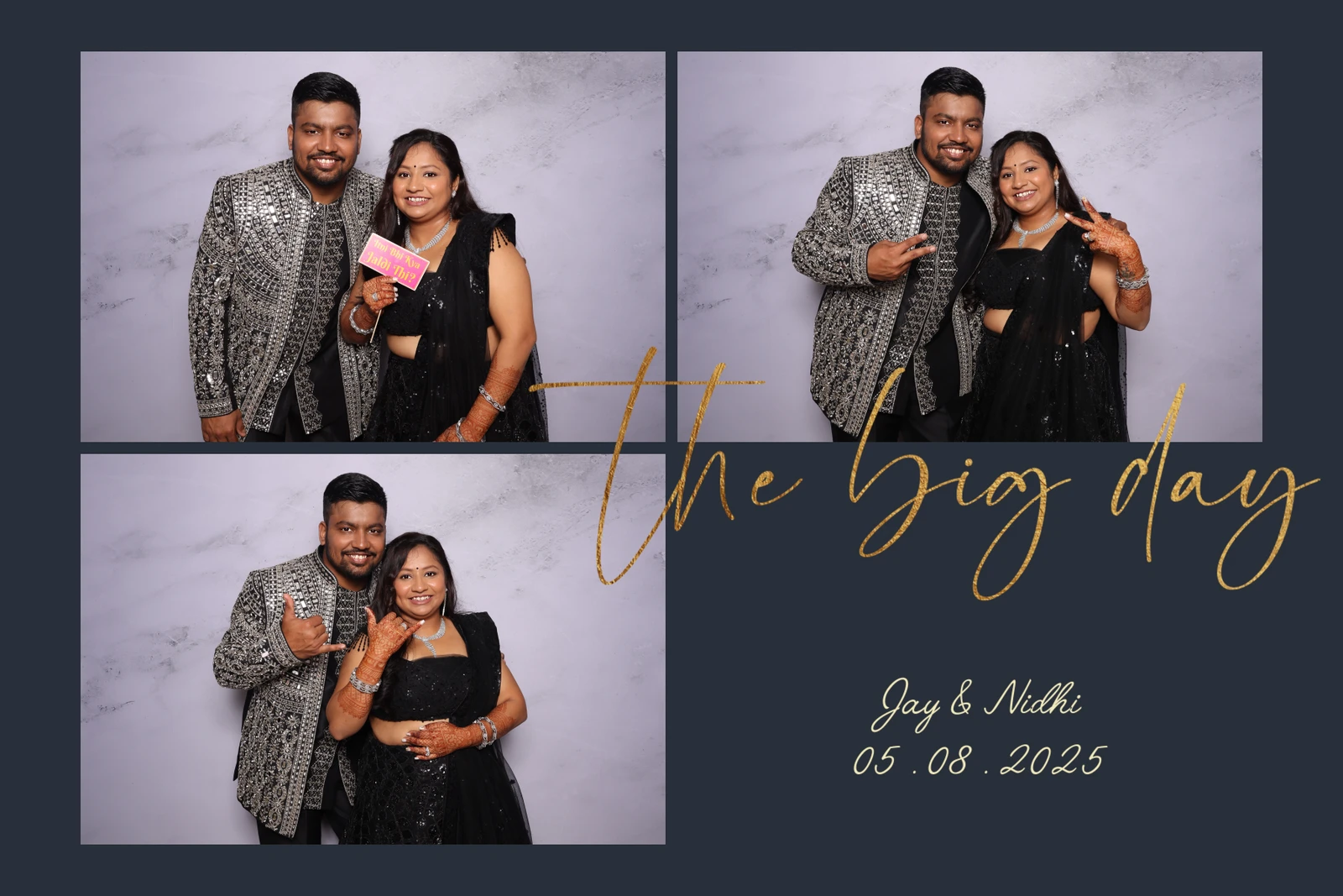 Nidhi and Jay wedding photo booth collage Virginia Beach 2025 — the big day custom template