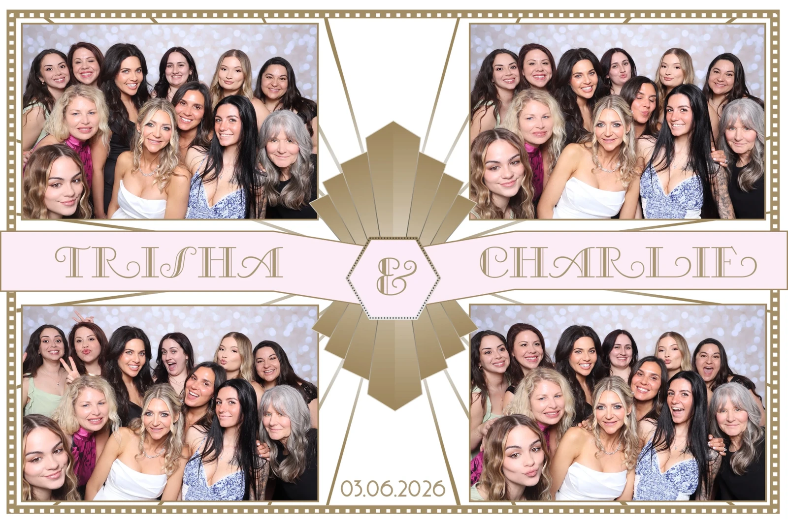 Trisha and Charlie pre-wedding gala photo booth Virginia Beach 2026 — bridal party